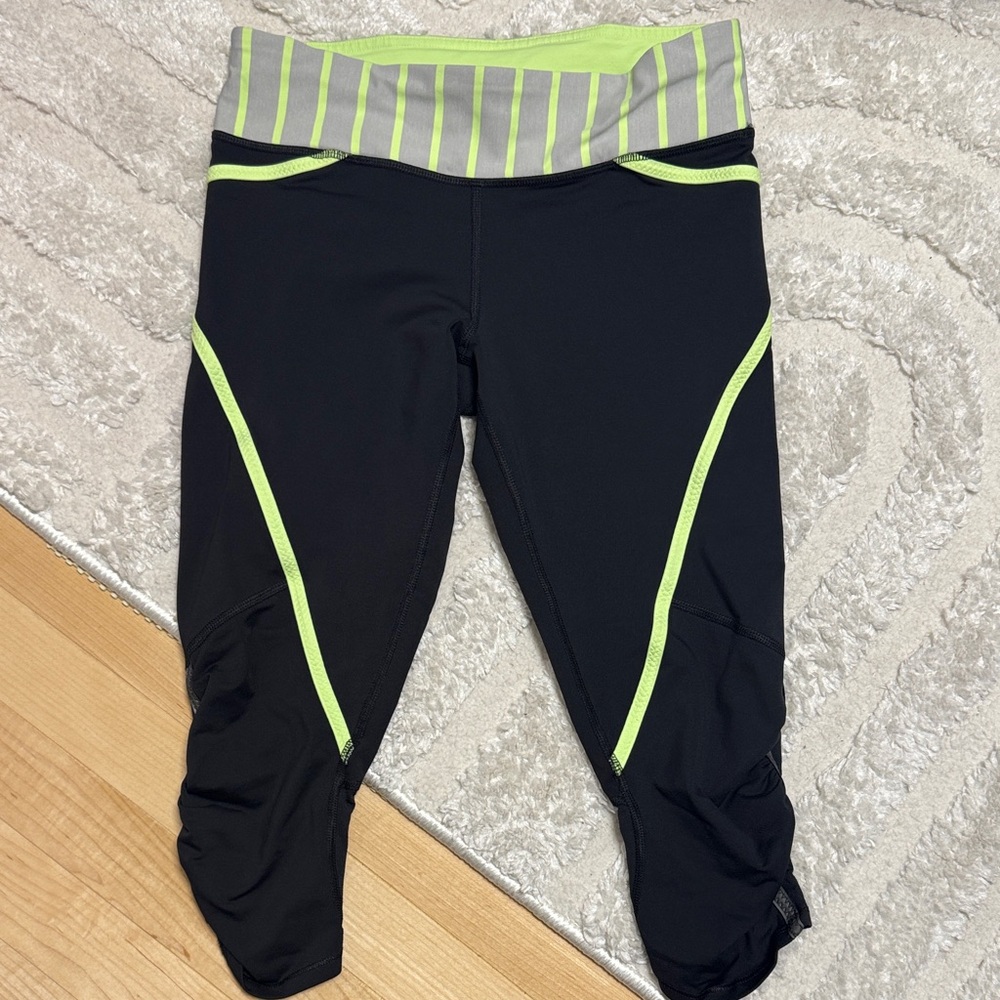 lululemon athletica Black and Neon Yellow Leggings